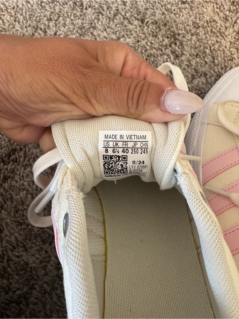 adidas Women's White Sneakers with Pink Stripes - Picture 3 of 4